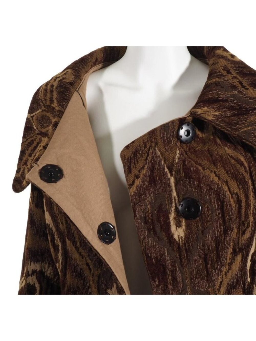 Brocade Womens Jacket S / M Lined Brown Tan Shawl Collar Hand Taylored - Picture 9 of 12